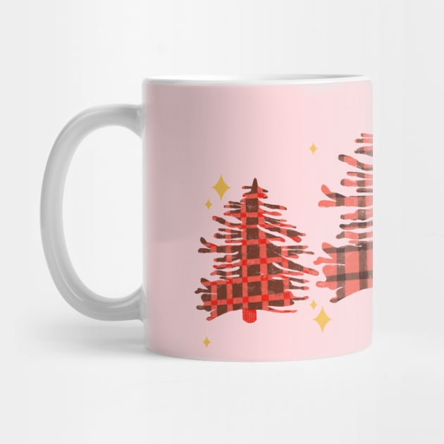 Pink and Red Buffalo Plaid Christmas Trees with Sparkles by Maddyslittlesketchbook